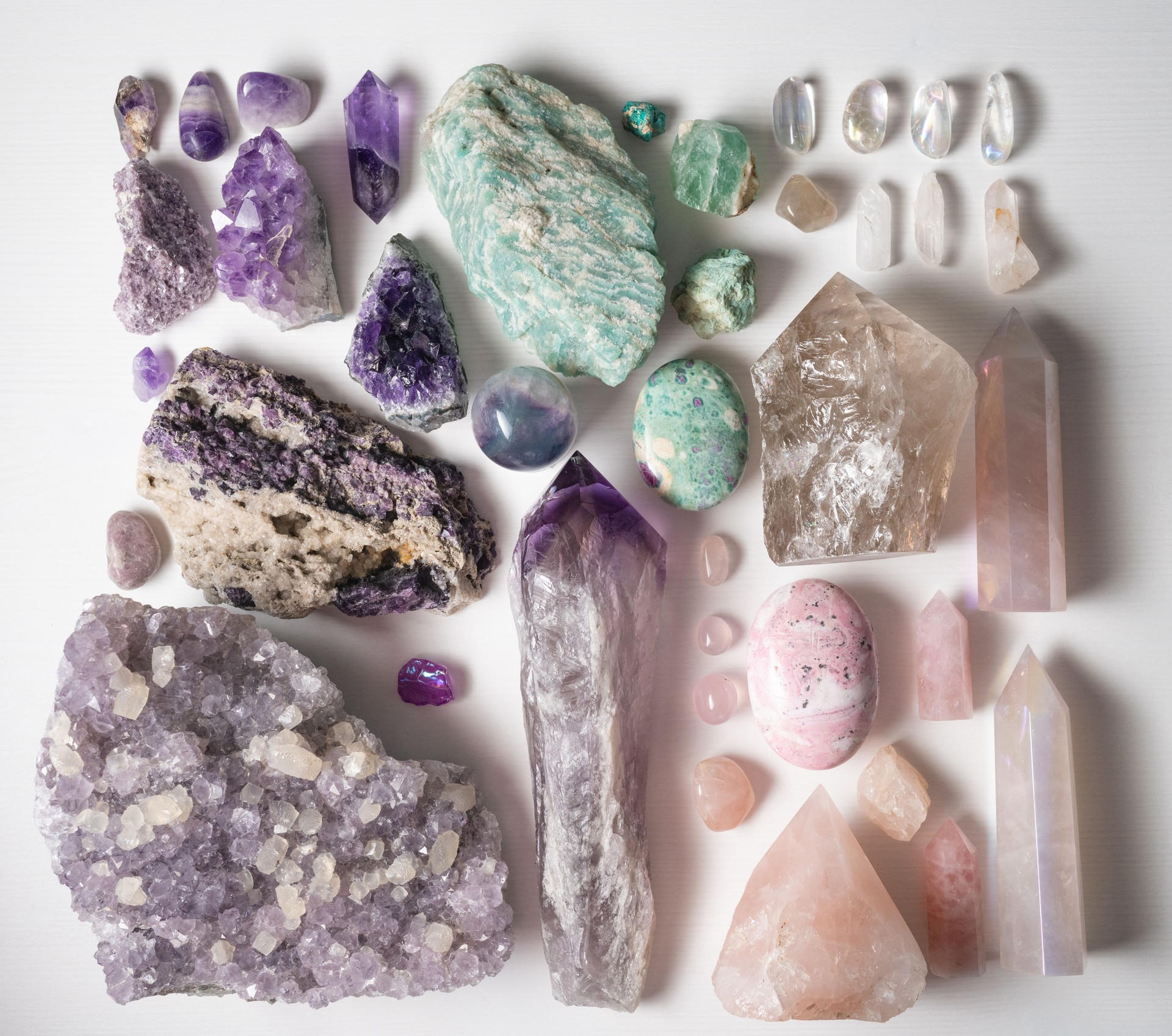 Variety of Crystals on Table Top